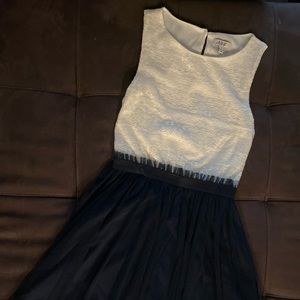 Half white half navy blue frilly mini dress